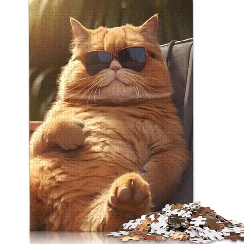 Puzzle 1000 Teile Fat Cat Chilling Glasses Puzzles für Jungen und Mädchen Puzzle Schwierigkeitsgrad Puzzles zum Entspannen 1000 Teile (38 x 26 cm) von TBDUEPS
