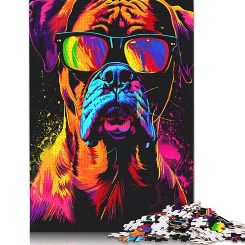 Puzzle für Erwachsene, 1000 Teile, Boxerrasse mit Sonnenbrille, Holzpuzzle für Erwachsene, Lernspiel, Herausforderungsspielzeug, 1000 Teile (75 x 50 cm) von TBDUEPS