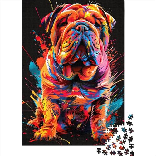 Puzzle für Erwachsene, 1000 Teile, Chinesischer Shar-Pei-Hund, Kunst, Holzpuzzle für Erwachsene, Lernspiel, Herausforderungsspielzeug, 1000 Teile (38 x 26 cm) von TBDUEPS
