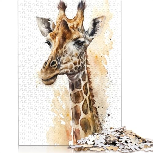 Puzzle für Erwachsene, 1000 Teile, Giraffe im Aquarell, Lernspielzeug, Spiele, Familiendekoration, 1000 Teile (38 x 26 cm) von TBDUEPS
