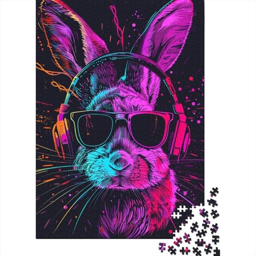 Puzzle für Erwachsene, 1000 Teile, Kaninchen mit Sonnenbrille, Holzpuzzle für Erwachsene, Lernspiel, Herausforderungsspielzeug, 1000 Teile (38 x 26 cm) von TBDUEPS