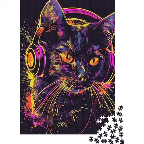 Puzzle für Erwachsene, 1000 Teile, Katze mit Kopfhörern und Sonnenbrille, Holzpuzzle für Erwachsene und Jugendliche, Heimdekoration, Puzzlespielzeug, 1000 Teile (38 x 26 cm) von TBDUEPS