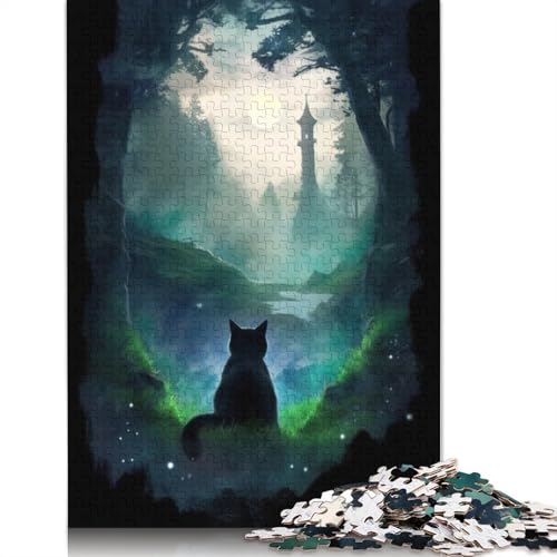 Puzzle für Erwachsene, 1000 Teile, Katzenwald, Mondturm, Puzzle, Lernspielzeug, Spiele, Familiendekoration, 1000 Teile (38 x 26 cm) von TBDUEPS