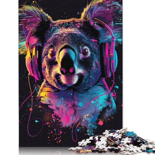 Puzzle für Erwachsene, 1000 Teile, Koala mit Kopfhörern und Sonnenbrille, Holzpuzzle für Erwachsene, Lernspiel, Herausforderungsspielzeug, 1000 Teile (75 x 50 cm) von TBDUEPS