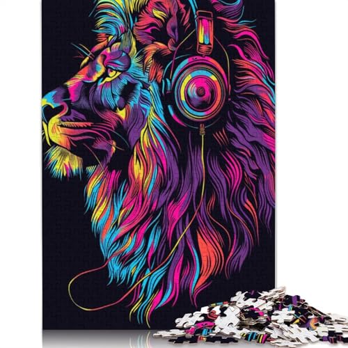 Puzzle für Erwachsene, 1000 Teile, Löwe mit Kopfhörern und Sonnenbrille, Holzpuzzle für Erwachsene und Jugendliche, Heimdekoration, Puzzlespielzeug, 1000 Teile (75 x 50 cm) von TBDUEPS