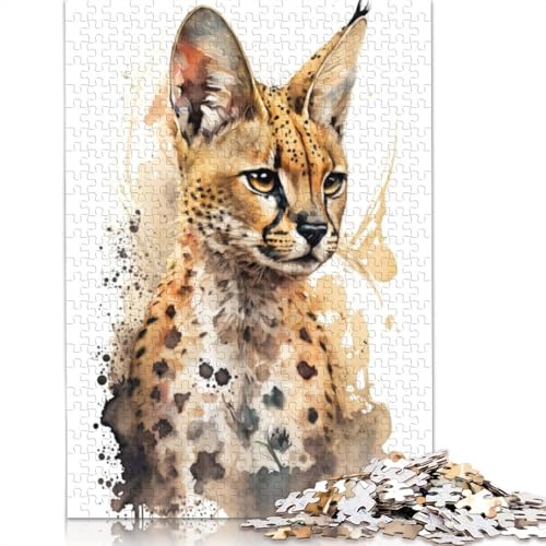Puzzle für Erwachsene, 1000 Teile, Serval in Aquarell, Puzzles für Erwachsene für Lernspiele, Heimdekoration, 1000 Teile (38 x 26 cm) von TBDUEPS
