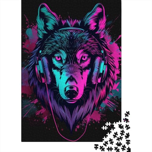 Puzzle für Erwachsene, 1000 Teile, Wolf mit Kopfhörern, Puzzle, Puzzles für Erwachsene, Lernspiel, Herausforderungsspielzeug, 1000 Teile (38 x 26 cm) von TBDUEPS