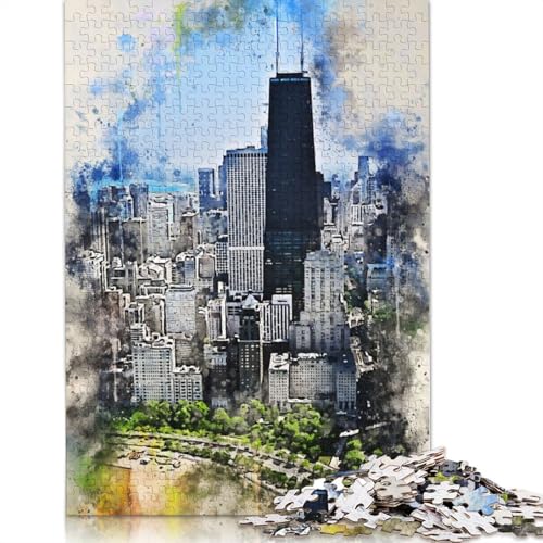 Puzzle für Erwachsene, Chicago in Aquarell, Puzzle für Erwachsene, Lernspiel, Herausforderungsspielzeug, 1000 Teile (75 x 50 cm) von TBDUEPS