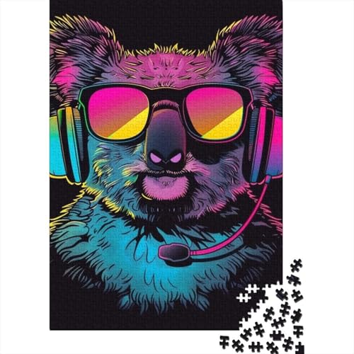 Puzzle für Erwachsene, Koala mit Kopfhörern und Sonnenbrille, Puzzles für Erwachsene, Lernspiel, Herausforderungsspielzeug, 1000 Teile (38 x 26 cm) von TBDUEPS