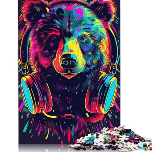 Puzzle für Erwachsene, Neonbär mit Sonnenbrille, Holzpuzzles für Teenager, Geschenke, Heimdekoration, Puzzlespielzeug, 1000 Teile (75 x 50 cm) von TBDUEPS