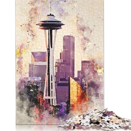 Puzzle für Erwachsene, Seattle in Aquarell, Puzzle für Erwachsene, Lernspiel, Herausforderungsspielzeug, 1000 Teile (75 x 50 cm) von TBDUEPS