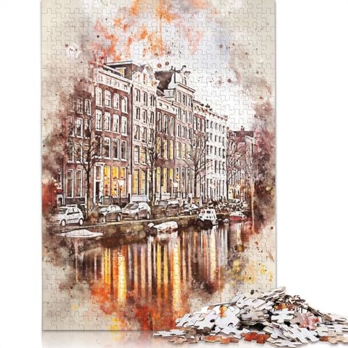 Puzzle für Erwachsene und Jugendliche „Amsterdam in Aquarell“, Holzpuzzle, Erwachsene ab 14 Jahren, 1500 Teile (85 x 57 cm) von TBDUEPS