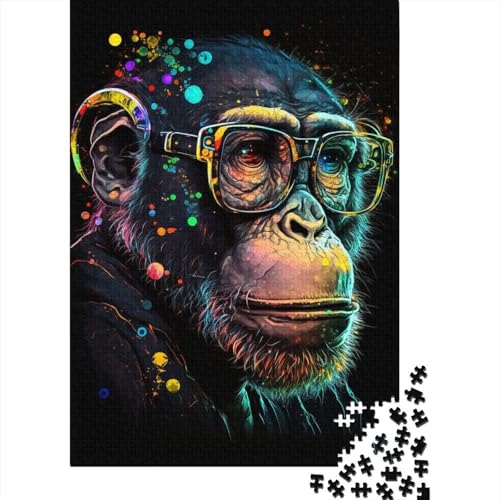 Puzzle mit AFFE und Brille, einzigartige Heimdekoration, 100% recycelter Karton, Puzzle für Erwachsene, 300 Teile (40 x 28 cm) von TBDUEPS