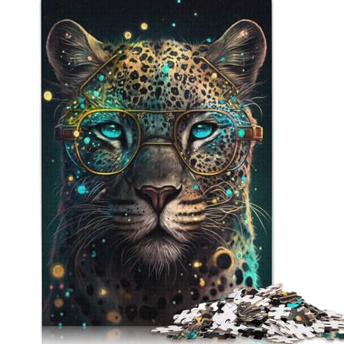 Puzzle mit Leopardenmuster und Brille, einzigartige Heimdekoration, 100% recycelter Karton, Puzzle für Erwachsene, 1000 Teile (75 x 50 cm) von TBDUEPS