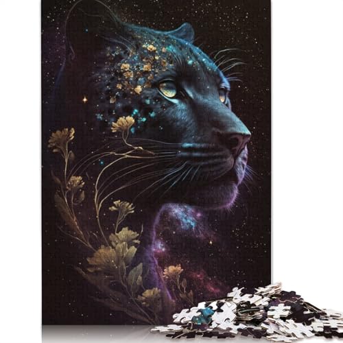 Puzzle mit schwarzem Leoparden- und Blumenmotiv, lustiges Premium-Puzzle aus Karton für Jungen oder Mädchen, 1000 Teile (75 x 50 cm) von TBDUEPS