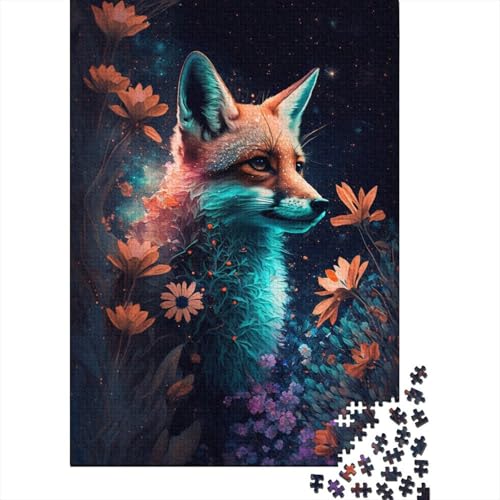 Puzzlespaß mit Weltraumfuchs und Blumen, Premium-Karton-Puzzle für Jungen oder Mädchen, 300 Teile (40 x 28 cm) von TBDUEPS