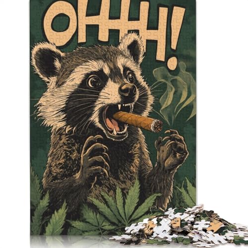 Raccoon Smoking Weed Cigar Puzzle 1000 Teile Schwer Puzzle Spielzeug Lernspiel Impossible Herausforderung Spielzeug Für Erwachsene Kinder 1000pcs (75x50cm) von TBDUEPS