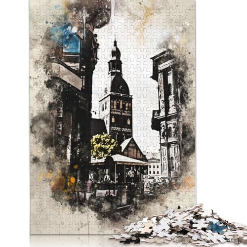 Riga, Lettland, Aquarell-Puzzle, 520 Teile, Puzzle für Erwachsene, Puzzles für Teenager, Geschenke, Lernspiel, Herausforderungsspielzeug, 520 Stück (52 x 38 cm) von TBDUEPS