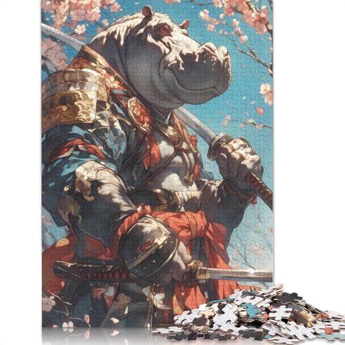 Samurai Hippo Cherry Blossoms Puzzle 1000-teilige Schwer Puzzle Spielzeug Pädagogisches Spiel Impossible Herausforderung Spielzeug Für Erwachsene Und Kinder in Bewährter 1000pcs (75x50cm) von TBDUEPS