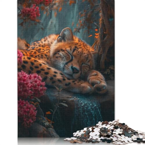 Schlafender Leopard, 1000-teiliges Puzzle für Teenager, Geschenke, Holzpuzzle, Puzzle für Erwachsene, Lernspiele für Zuhause, DIY-Spielzeug, 1000 Teile (75 x 50 cm) von TBDUEPS