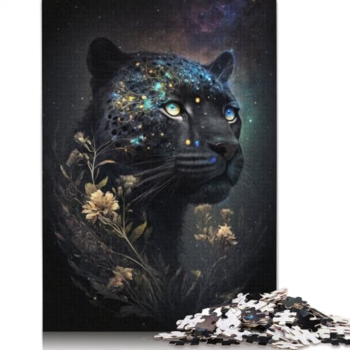 Schwarzes Leoparden- und Blumenpuzzle, 100% recyceltes Kartonpapier, rechteckiges Puzzle für Erwachsene und Kinder, 1000 Teile (75 x 50 cm) von TBDUEPS