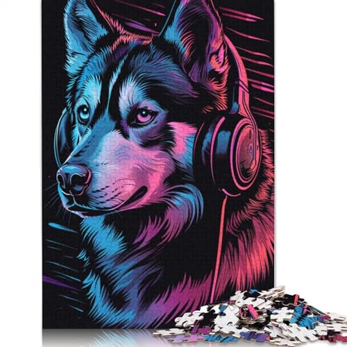 Sibirischer Husky mit Kopfhörern, Puzzle für Erwachsene, 1000-teiliges Puzzle für Teenager ab 12 Jahren, 1000 Teile (75 x 50 cm) von TBDUEPS