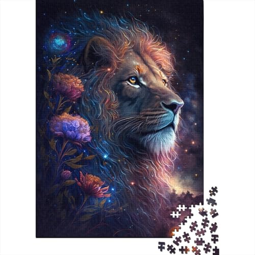 Space Lion Flower Puzzle Relax Challenge Spielzeug Papier Rechteckiges Puzzle für Jungen oder Mädchen 300 Teile (40x28cm) von TBDUEPS