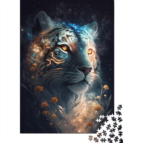 Space Tiger Flowers Puzzle, kreative Spiele, Premium-Karton-Puzzle für Frauen und Männer, Geburtstagsgeschenk, 300 Teile (40 x 28 cm) von TBDUEPS
