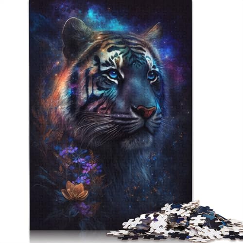 Space Tiger Flowers Puzzle DIY-Spiel Premium-Karton-Puzzle für Frauen und Männer, 1000 Teile (75 x 50 cm) von TBDUEPS