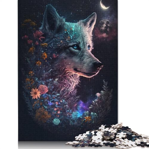 Space Wolf und Blumen Puzzle, kreative Spiele, 100% recycelter Karton, Puzzle für Erwachsene, 1000 Teile (75 x 50 cm) von TBDUEPS