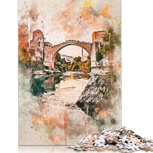 Stari Most in Aquarell-Puzzle für Erwachsene und Jugendliche, 1000 Teile, Puzzle für Erwachsene, Lernspiel, Herausforderungsspielzeug, 1000 Teile (75 x 50 cm) von TBDUEPS