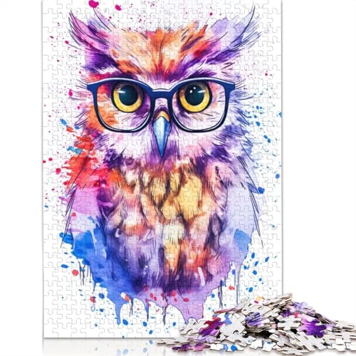 Süße Eule mit Brille, 1000-teiliges Puzzle für Erwachsene, Spielzeug, Denkspiel, Lernspiel für Erwachsene, Stressabbau, Heimdekoration (38 x 26 cm) von TBDUEPS