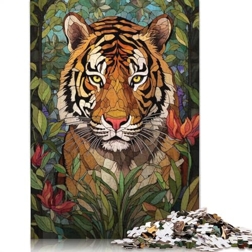 Tiger-Buntglas-Puzzle, 1000 Teile, für Erwachsene, Spielzeug, Denkspiel, Lernspiel für Erwachsene, Stressabbau, Heimdekoration, 1000 Teile (75 x 50 cm) von TBDUEPS