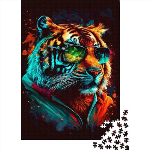 Tiger mit Brille, Puzzle, Dekompressionsspielzeug, 100% recycelter Karton, Puzzle für Erwachsene, Teenager, 300 Teile (40 x 28 cm) von TBDUEPS