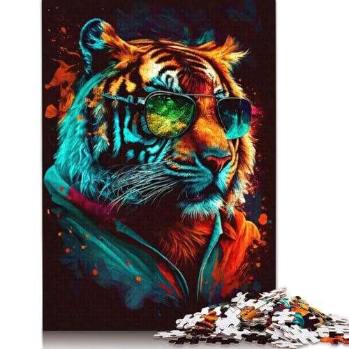 Tiger mit Brille, Puzzle, Dekompressionsspielzeug, 100% recycelter Karton, Puzzle für Erwachsene und Teenager, 1000 Teile (75 x 50 cm) von TBDUEPS