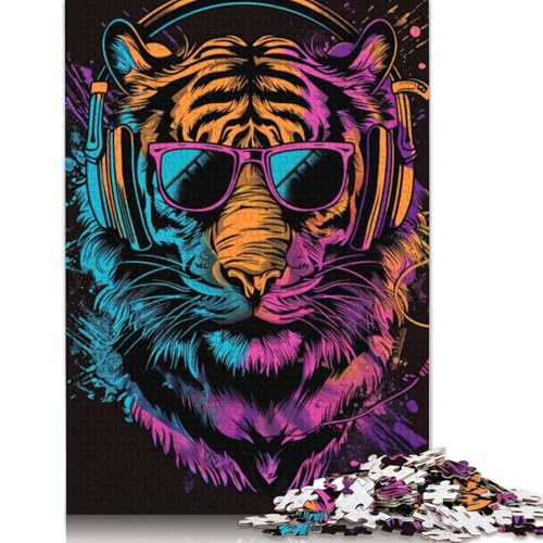 Tiger mit Kopfhörern, 1000 Teile, Holzpuzzle für Erwachsene, Puzzle, Lernspiel, Herausforderungsspielzeug, 1000 Teile (75 x 50 cm) von TBDUEPS