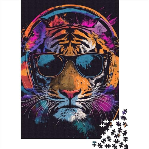 Tiger mit Kopfhörern, Puzzle für Erwachsene und Jugendliche, 1000 Teile, Holzpuzzle für Erwachsene, Puzzle für Jugendliche ab 12 Jahren, (38 x 26 cm) von TBDUEPS