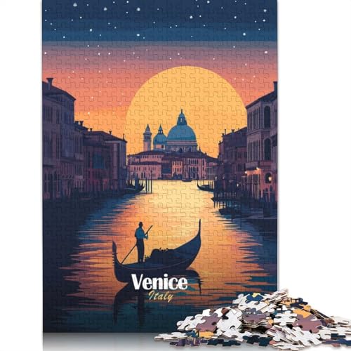 Venedig Sonnenuntergang Gondel Puzzle für Erwachsene 1000 Teile Holzpuzzle für Erwachsene und Teenager Heimdekoration Puzzle Spielzeug 1000 Stück (75x50cm) von TBDUEPS