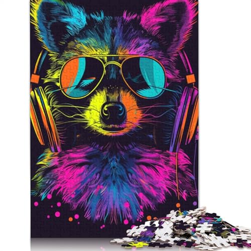 Waschbär mit Kopfhörern, 1000-teiliges Puzzle, Holzpuzzle für Teenager, lustiges Puzzle, 1000 Teile (75 x 50 cm) von TBDUEPS