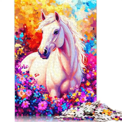 White Horse in Flowers Puzzle 1000 Teile Schwer Puzzle Spielzeug Lernspiel Impossible Herausforderung Spielzeug Für Erwachsene Und Kinder Ab 12 Jahren 1000pcs (38x26cm) von TBDUEPS