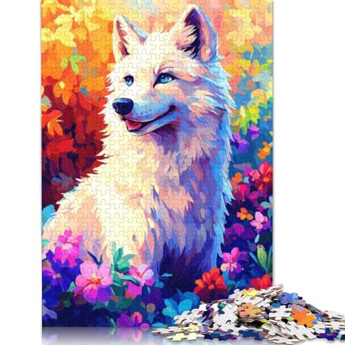 White Wolf in Flowers Puzzle 1000 Teile Schwer Puzzle Spielzeug Lernspiel Impossible Herausforderungsspielzeug Für Erwachsene Kinder 1000pcs (38x26cm) von TBDUEPS