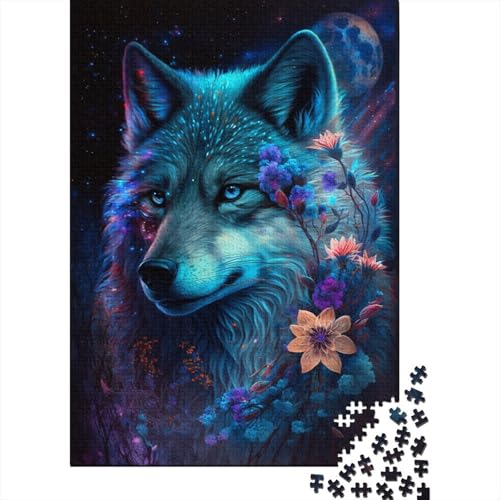 Wolf- und Blumen-Puzzle, schwierig, 100% recycelter Karton, Puzzle für Damen und Herren, 300 Teile (40 x 28 cm) von TBDUEPS