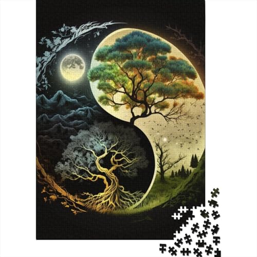 Yin Yang Art 1000-teiliges Holzpuzzle für Erwachsene, Puzzles, Lernspiel, Herausforderungsspielzeug, 1000 Stück (38 x 26 cm) von TBDUEPS