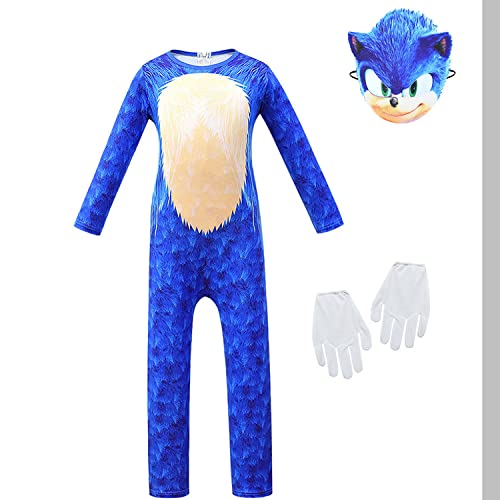 TBNRFrags Jungen Sonic The Hedgehog Klassisches Kinder Cosplay Kostüm Kinder Spiel Verkleidung Mädchen Overall (Blau, 6-7 Jahre) von TBNRFrags