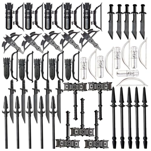 Mittelalterliche Ritter Waffen Zubehör Bausteine Set Enthalten Bögen, Armbrüste, Hämmer und Speere, Militär Waffenpaket Set, Modular Building Geschenk für Erwachsene - 45 Stück von TBRICKFUNR