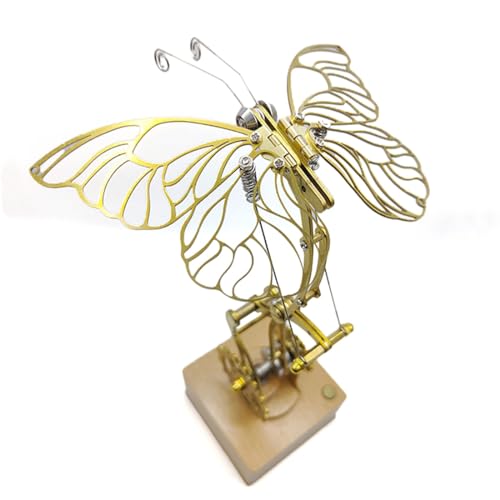 TBRICKFUNR 3D Schmetterling Metall Puzzle mit Holz Sockel, 10 Stunden Betrieb, Typ-C Schnittstelle, Steampunk Mechanisches Modell Bastelset, Tolle Geschenke für Erwachsene (Dynamisch) von TBRICKFUNR