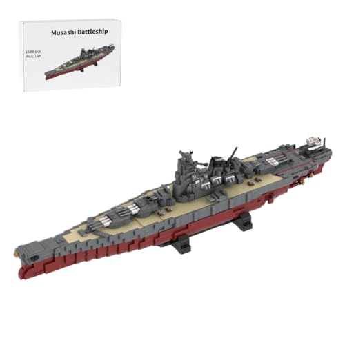 TBRICKFUNR Militär Schlachtschiff Bausteine Set, WWII Japanisches Schlachtschiff Musashi klemmbausteine, Modell Sammlerstück, Geschenk für Erwachsene Modellbau Liebhaber (1508 Stück) von TBRICKFUNR