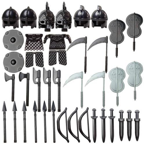 TBRICKFUNR Mittelalterliche Ritter Waffen Zubehör Bausteine Set Enthalten Helm, Schilde und Schwerter, Militär Waffenpaket Set, Modular Building Geschenk für Erwachsene - 39 Stück von TBRICKFUNR