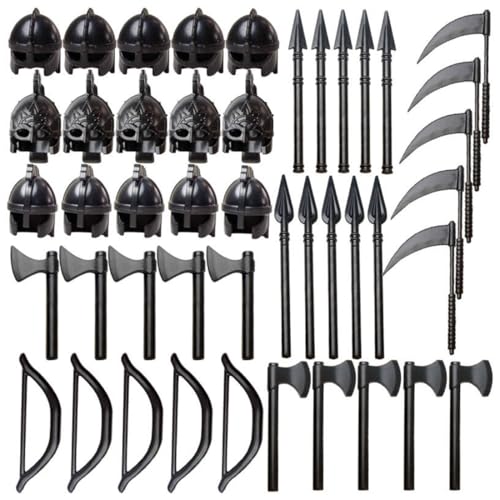TBRICKFUNR Mittelalterliche Ritter Waffen Zubehör Bausteine Set Enthalten Rüstungen und Helme, Militär Waffenpaket Set, Modular Building Geschenk für Erwachsene - 45 Stück von TBRICKFUNR
