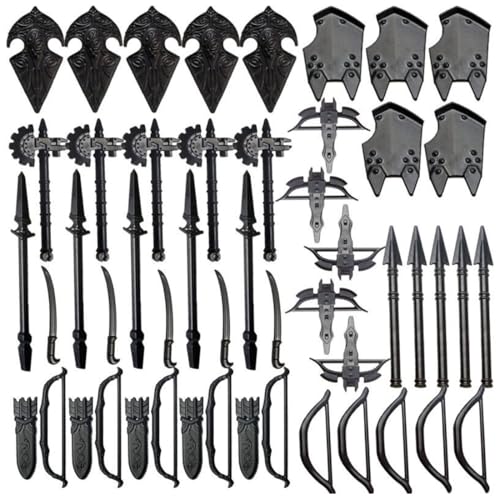 TBRICKFUNR Mittelalterliche Ritter Waffen Zubehör Bausteine Set Enthalten Schild, Axt, Schwerter und Rüstung, Militär Waffenpaket Set, Modular Building Geschenk für Erwachsene - 45 Stück von TBRICKFUNR